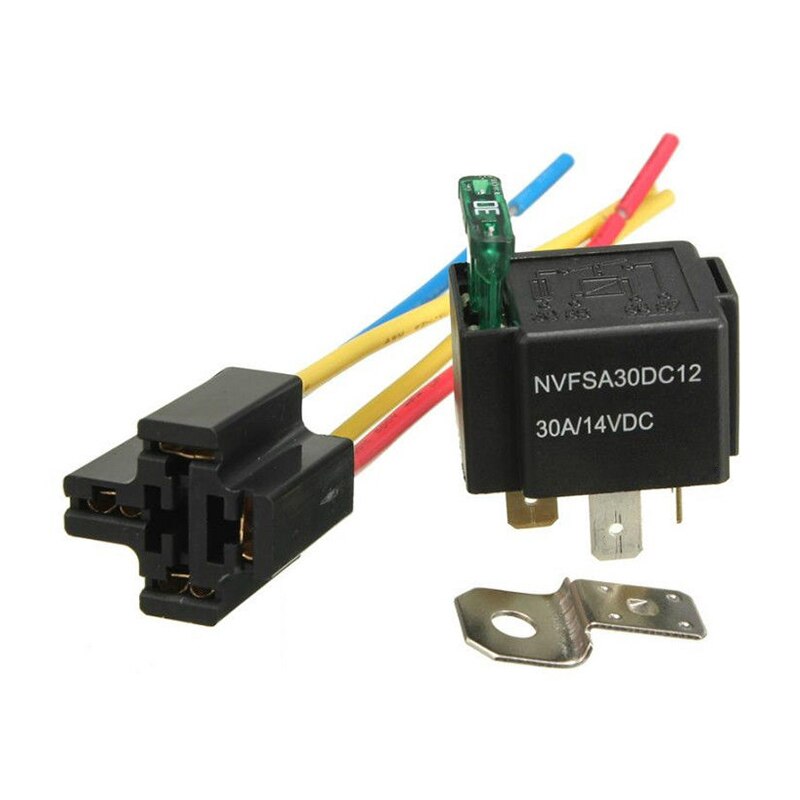 12V DC Auto Automotive Relay Socket Relay 4 pin with Socket Base/Wires/Fuse Included 30A Amp SPST