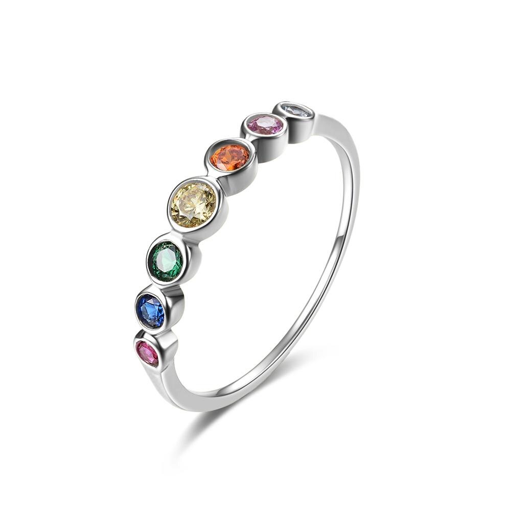 E 925 Sterling Zilveren Regenboog Edelstenen Ring Voor Vrouwen 14K Vergulde Zilveren Sieraden Ringen Kleur Zirconia Bruiloft ringen: 6 / Zilver