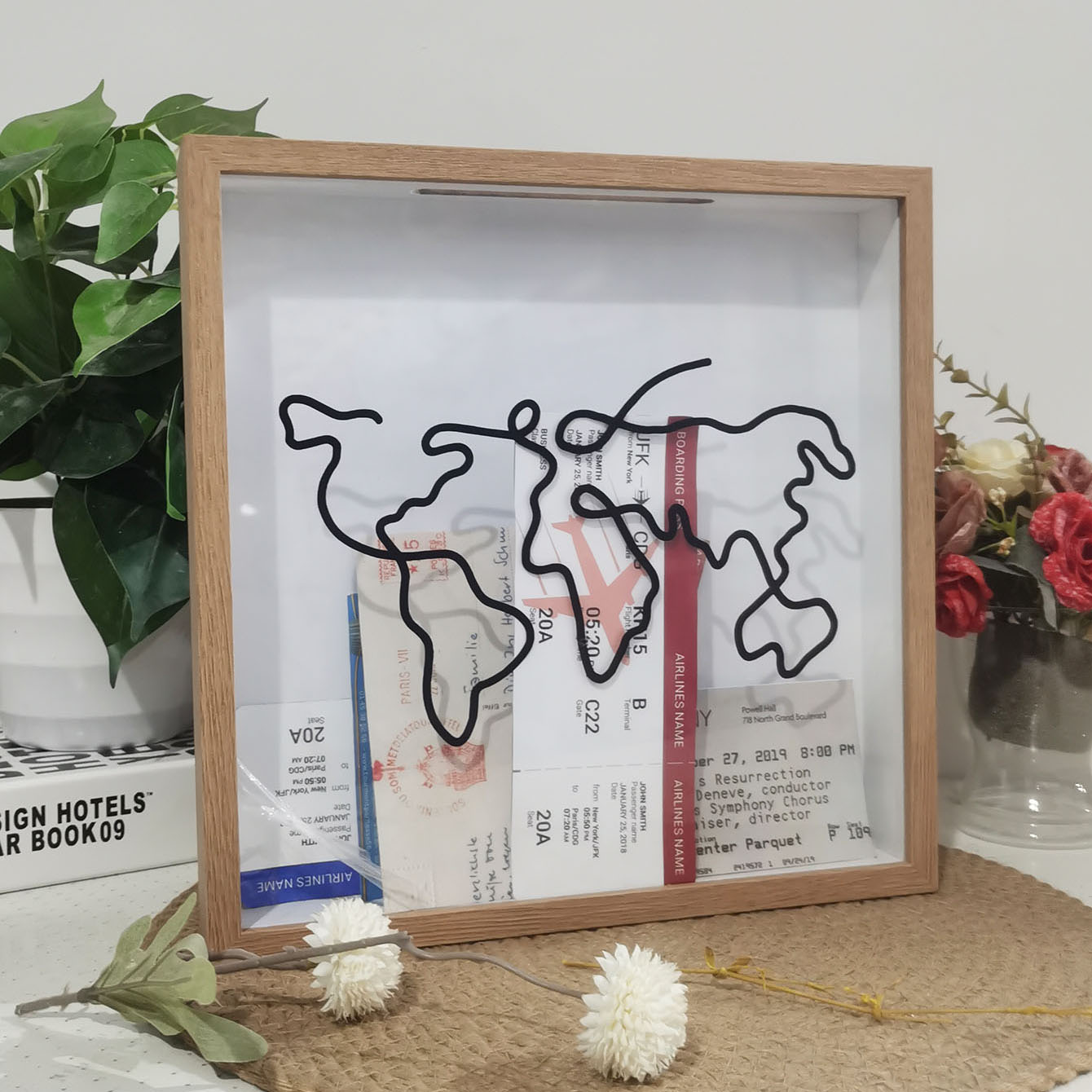 Cadre photo Shadow Box avec fente supérieure – Affichage de billets/mémories, cadre photo pour souvenirs de voyage et collection de souvenirs