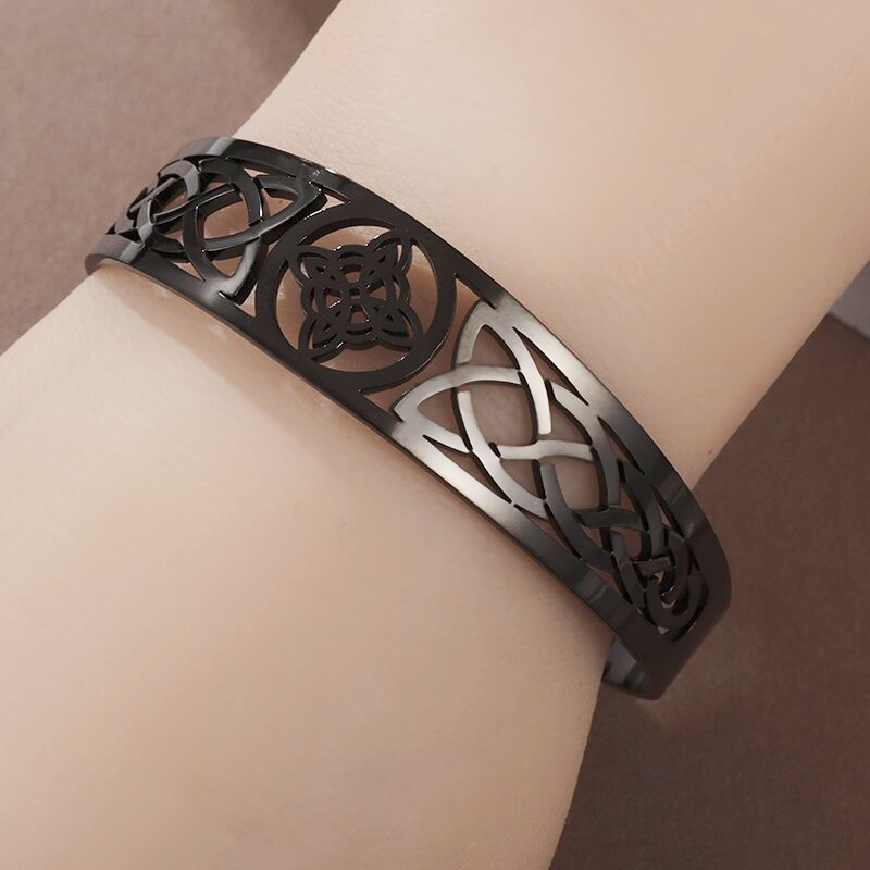 Pulsera con nudo de bruja, brazalete abierto ajustable de acero inoxidable, amuleto de brujería celta, joyería para hombres y mujeres, de cumpleaños