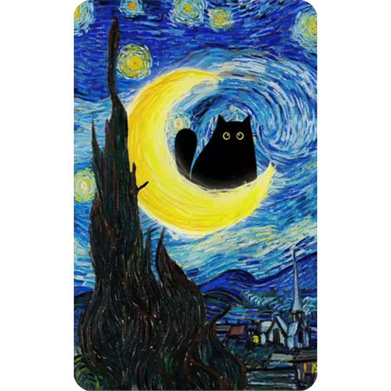 Funny Art Matisse Monet Black Cat Van Gogh Refrigerator Magnet,suitable for Home Kitchen,refrigerator Wall Door,officedecoration: PURPLE
