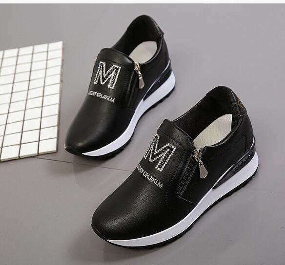 Lata skor en pedal fritidsskor vita platåskor dam sneakers strass andas höjd ökande skor: Svart / 36