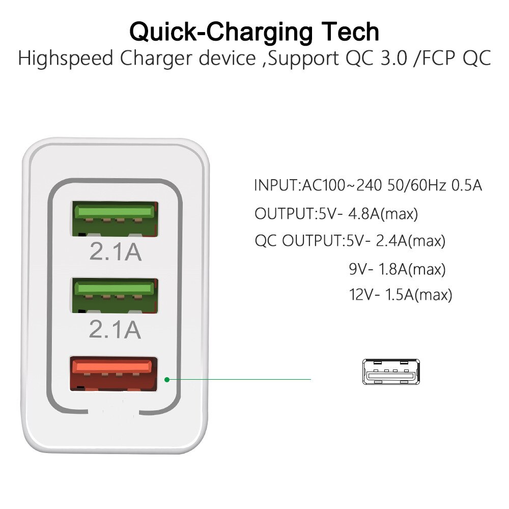Cargador USB de carga rápida 3,0 QC 3,0 para teléfono móvil, cargador de pared para iPhone 11 X XS 8 7 Samsung S8, adaptador USB de 3 puertos