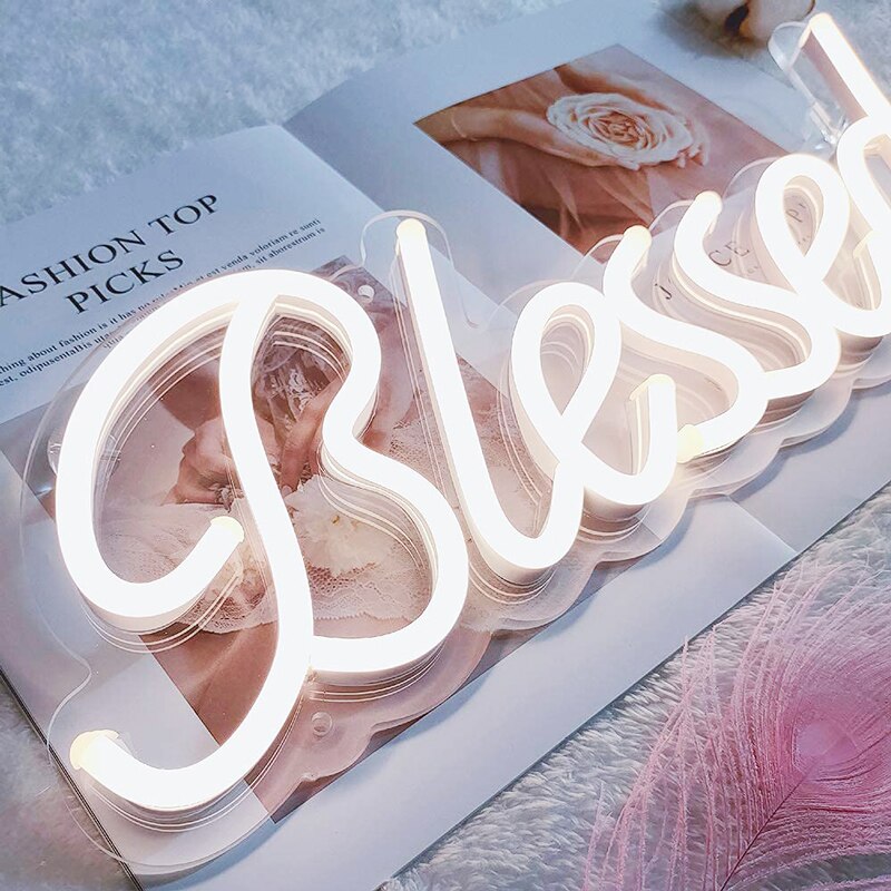 Gezegend Led Neon Sign Inspirational Opknoping Licht Voor Muur Kamer Studio Slaapkamer Leeszaal Party Decoratie Neon Night Lamp