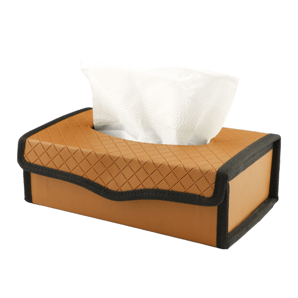 Car Tissue Box Holder PU Leather Dashboard Napkin Box Box Holder Home Office Tissue Box Folding Large Capacity Interior Storage: Brown