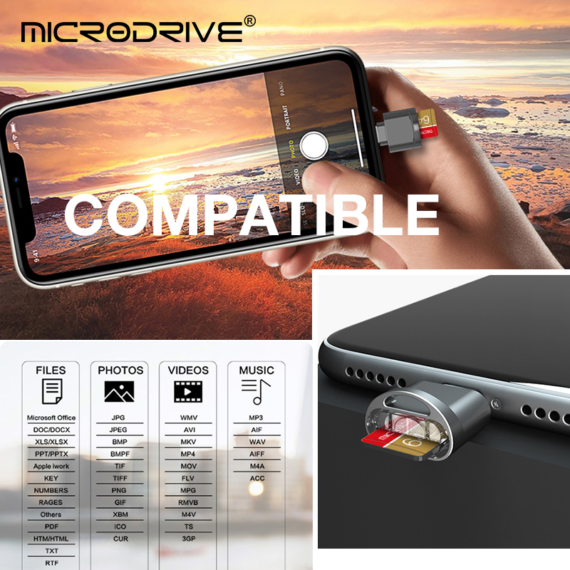 Micro tf sd-kortläsare konverterare för iphone ipad otg till micro sd-kortläsare tittaradapter minneskortläsning stöd ios 13