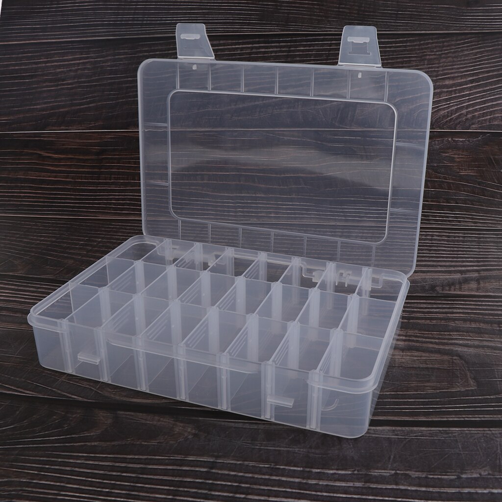 Small Plastic Storage Box with 24 Compartments and Adjustable Dividers Clear Organizer Boxes for Beads, Jewelry