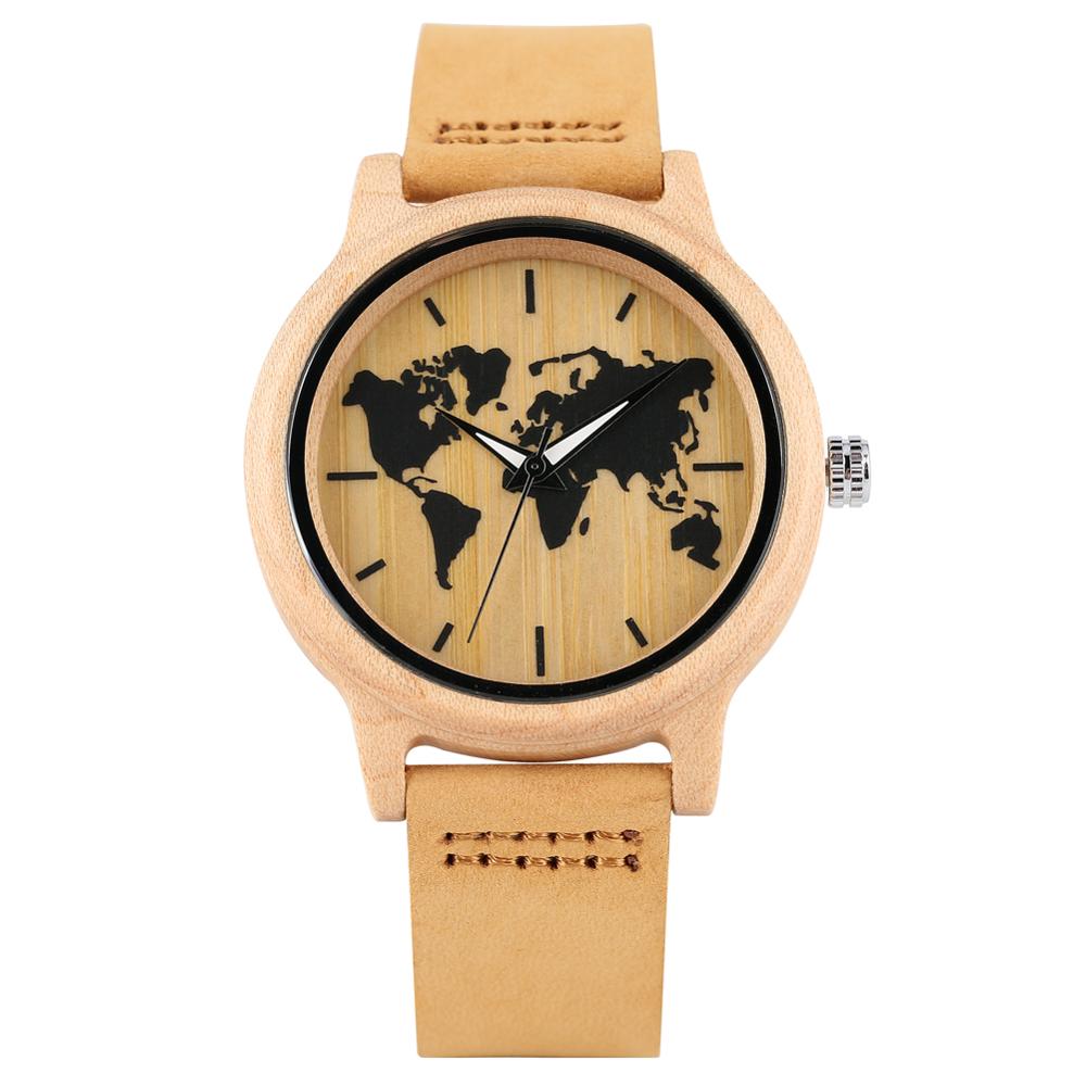 Wereldkaart houten horloge voor heren, duurzaam analoog houten horloge voor dames, dameshorloge van hout: C