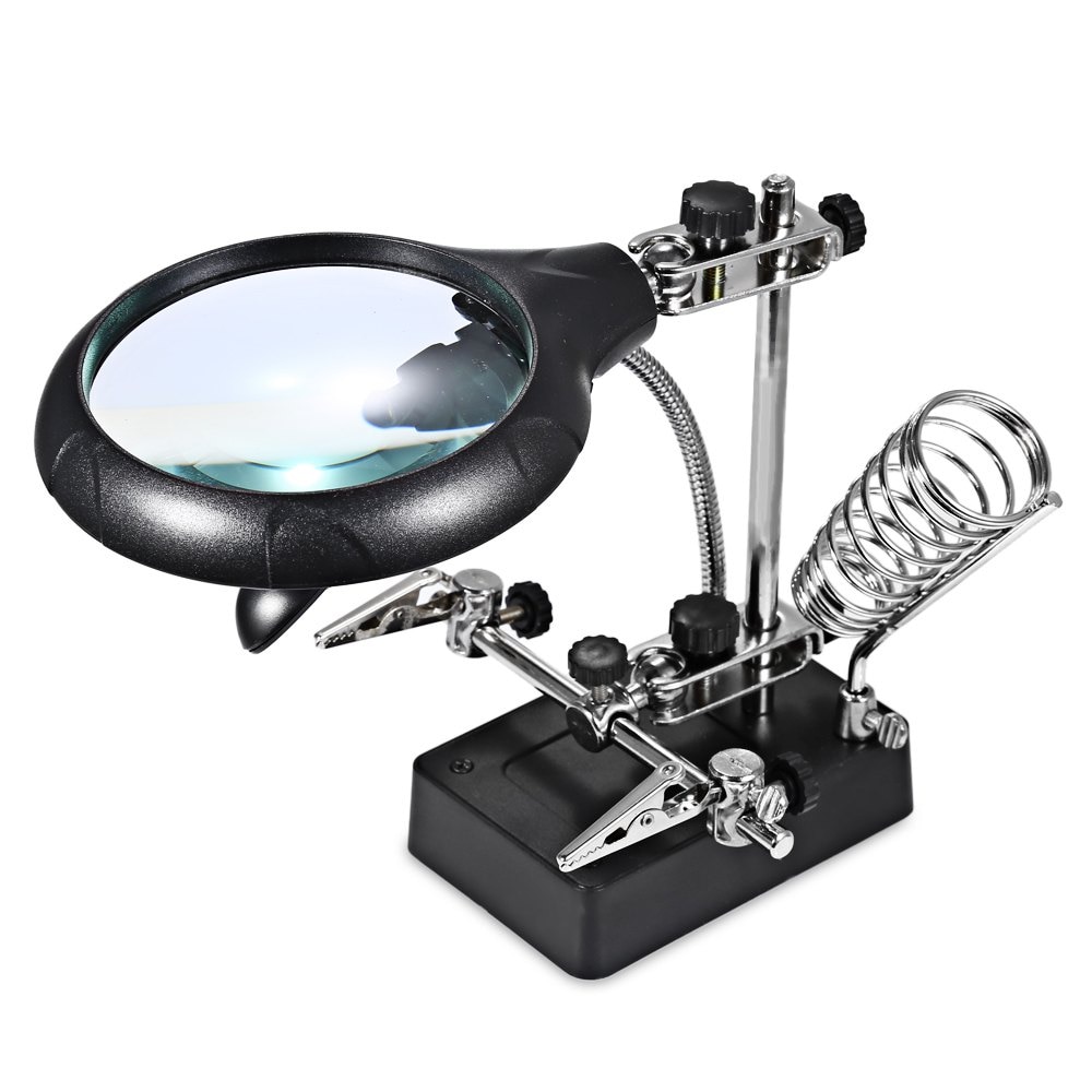 Multifonctionnel lumière LED loupe verre lampe de bureau aide main réparation pince Clip bureau debout loupe outil LED lumière de bureau
