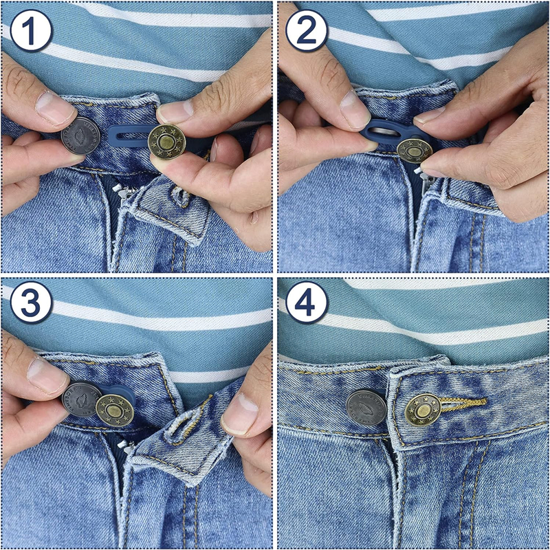 Extensor de botón de Metal para pantalones vaqueros, costura gratis, extensores de cintura retráctiles ajustables, expansor de cintura con botón, 10/5/1 ud.