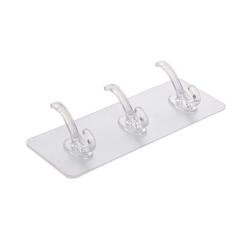 Transparent Hooks Plastic Coat Hooks Kitchen Bathroom Six Rows Hooks Punch Free Wall Hook Bathroom Towel Rack Accessories: WHITE