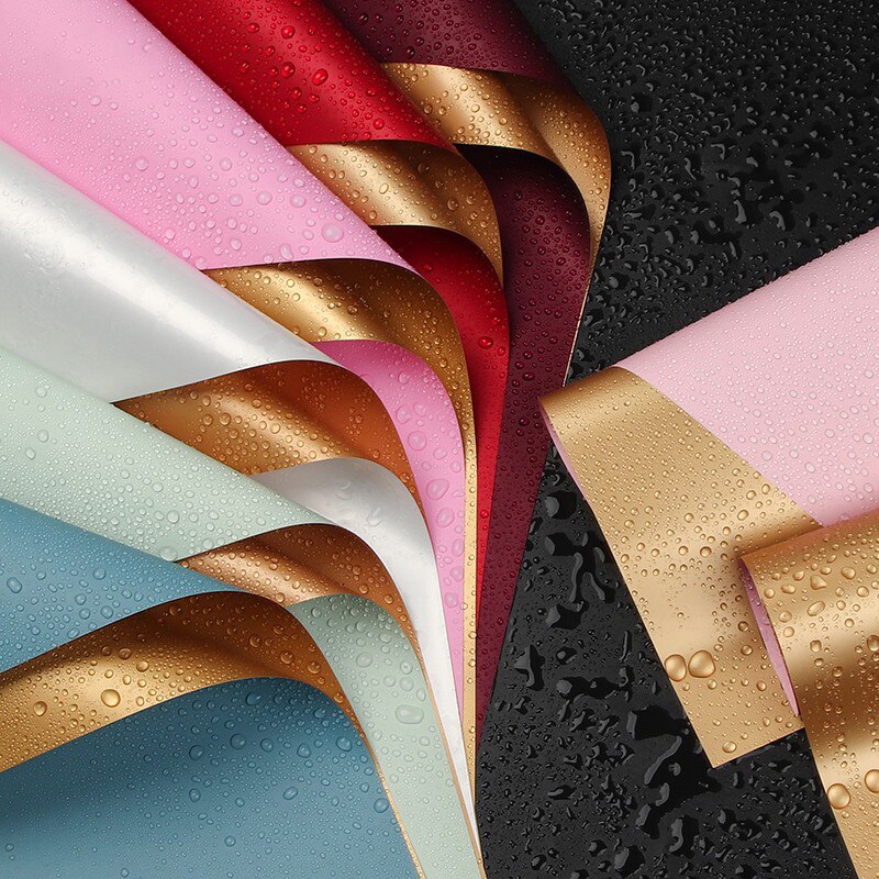 Luxury Gold Reversible Floral Wrapping Paper Waterproof Flower Arrangement Wrapping Paper Party Wrapping Paper Film