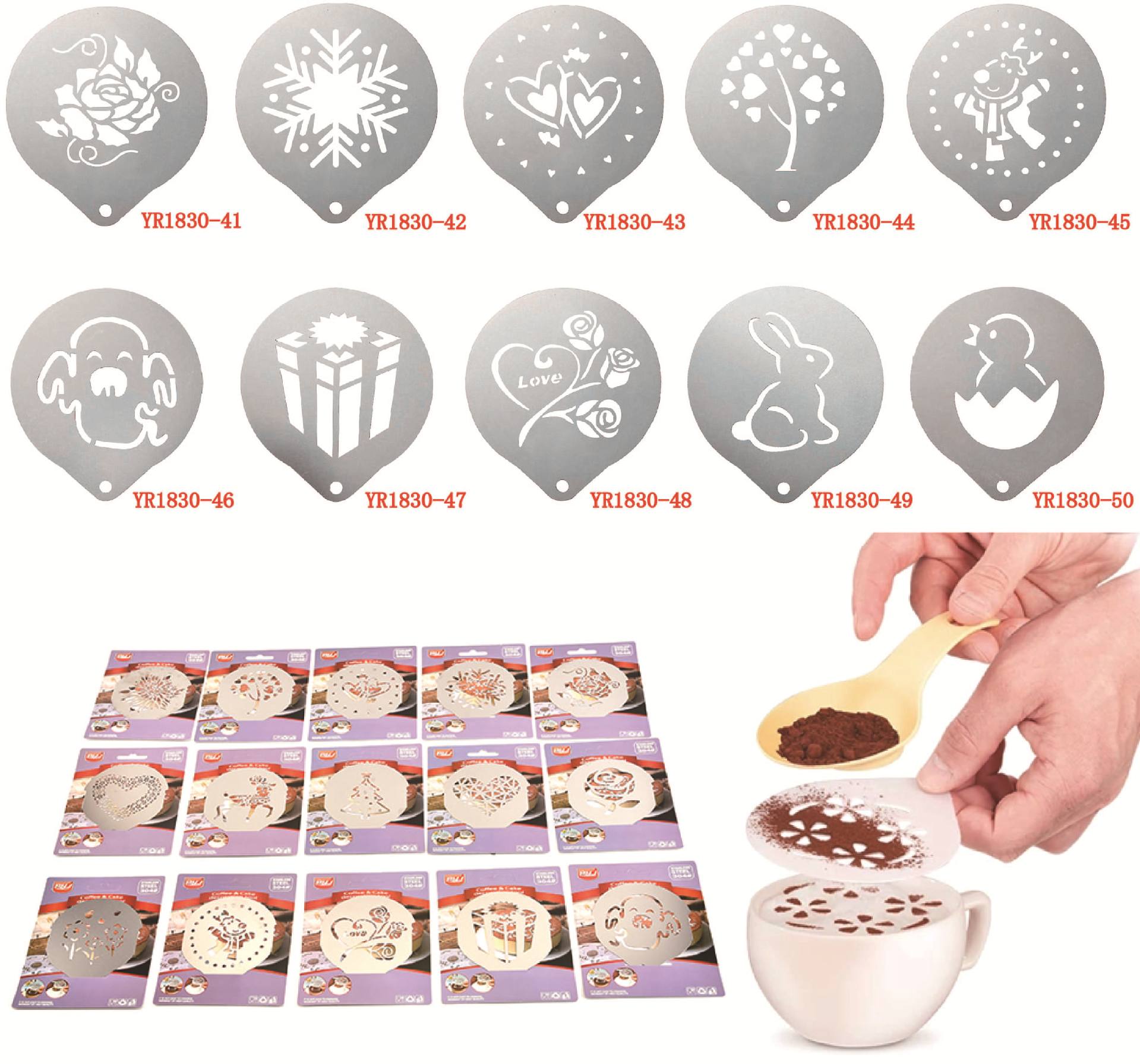 Stainless Steel Coffee Stencil Mold Powder Sugar Sifter Filter Coffee Pattern Template Cappuccino Latte Milk Barista Molds