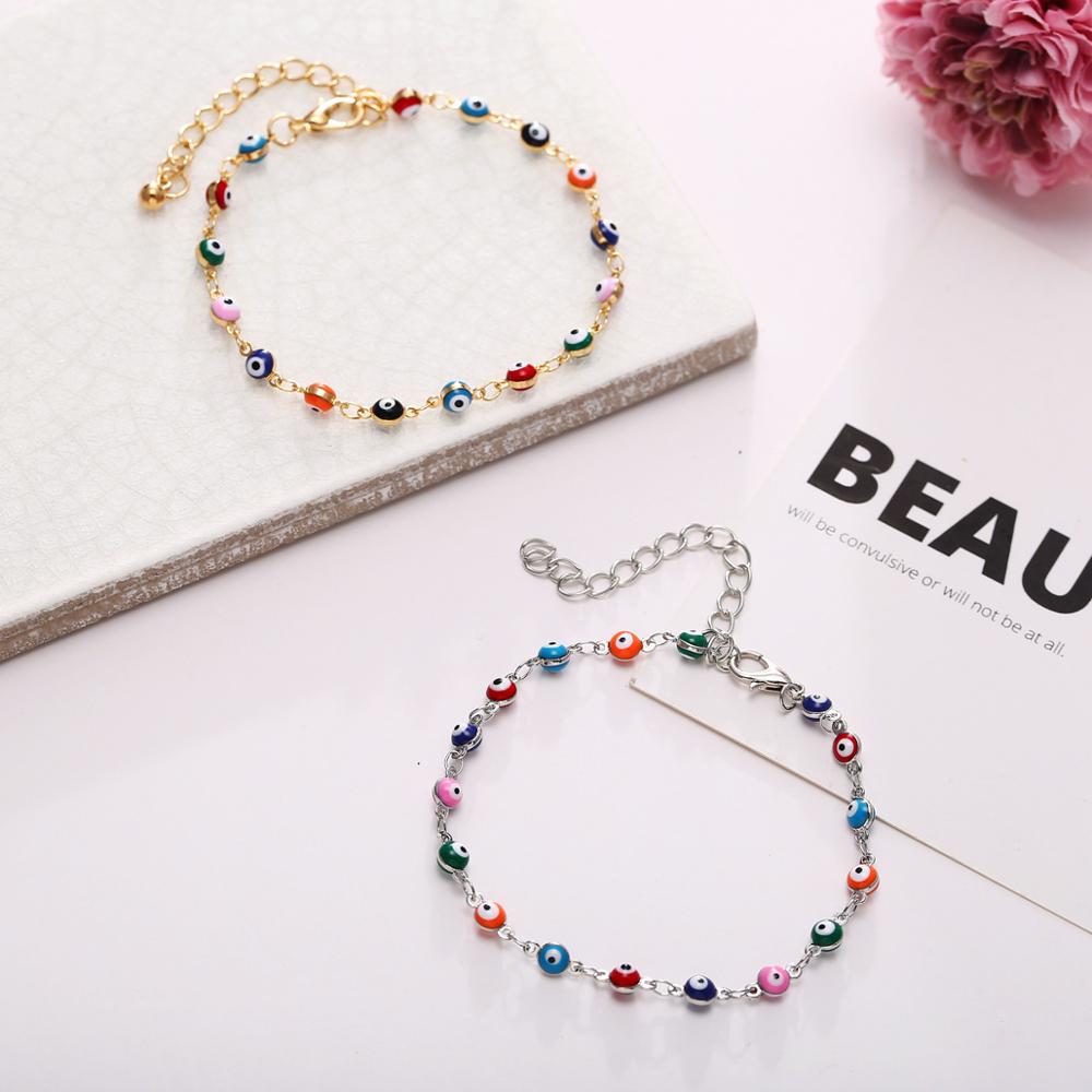 Tobilleras de abalorios Bohemias de ojos turcos multicolor para mujer, pulsera de tobillo de concha de tortuga, pulsera de pie, joyería de playa de océano