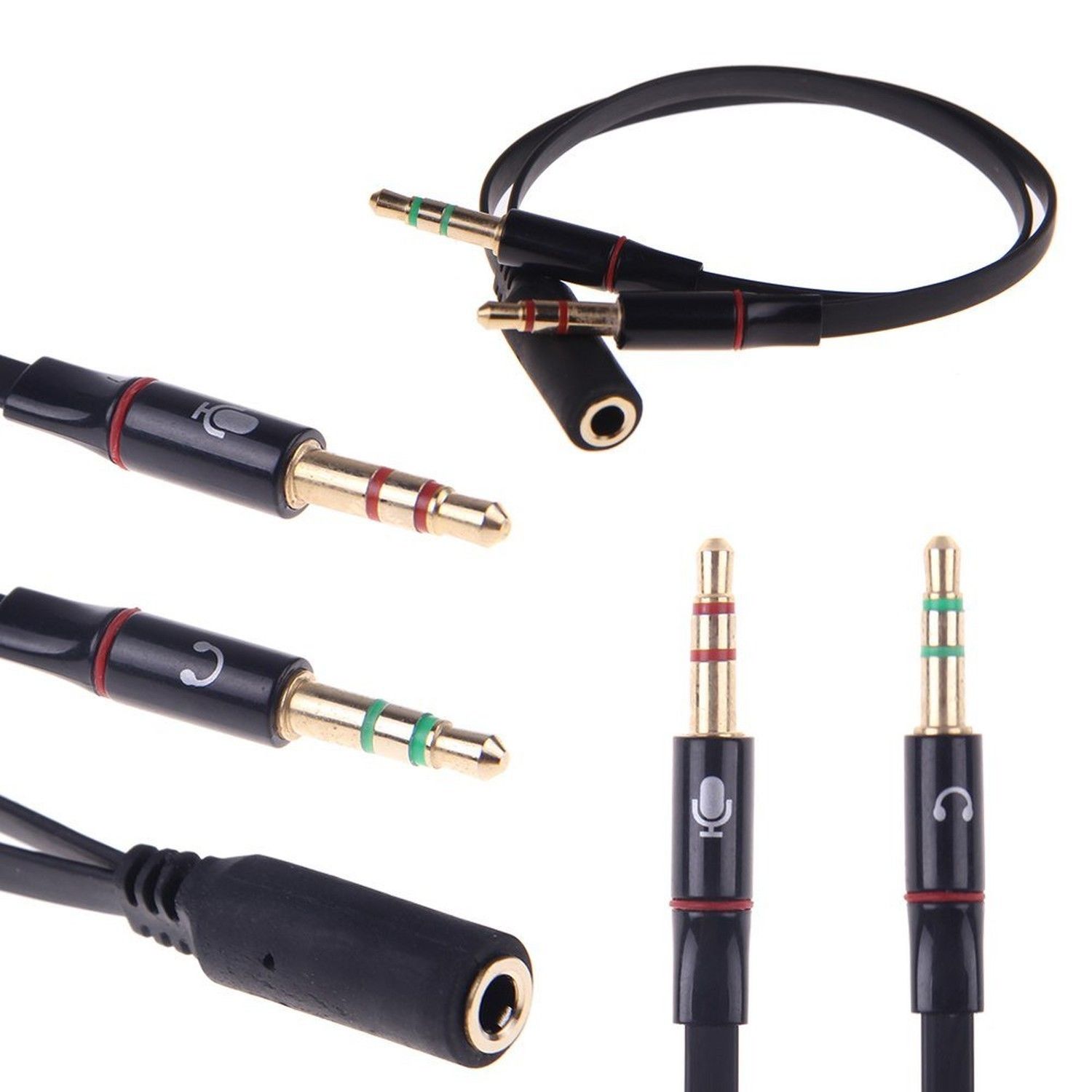 Zwart 3.5mm Audio Mic Microfoon Y Splitter Kabel Hoofdtelefoon Adapter Female Naar 2 Mannelijke Oortelefoon oGFS