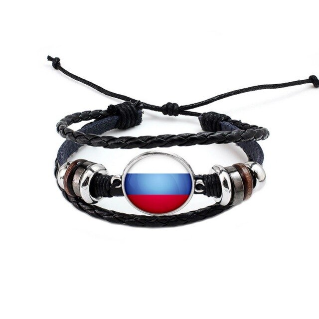 Football Team Logo Beads Multi-layered Bangle Jewelry Russian World National Flag Braided Rope Charm Punk: 7