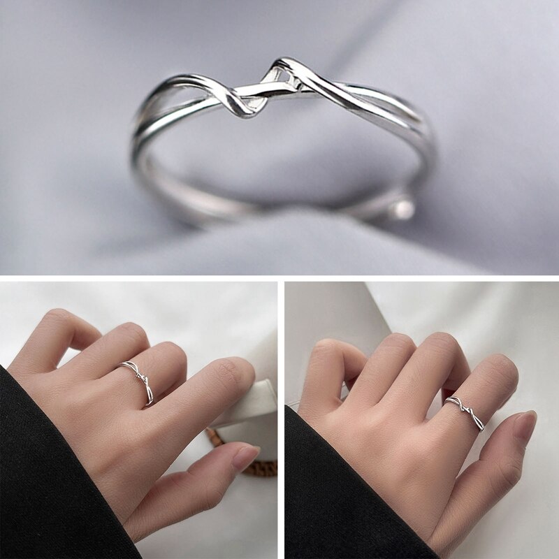 Minimalisme S925 Zilverkleurige Ringen Mode Overlappende Geometrische Lijnen Sieraden Voor Vrouwelijke Bruiloft Open Ring Sieraden