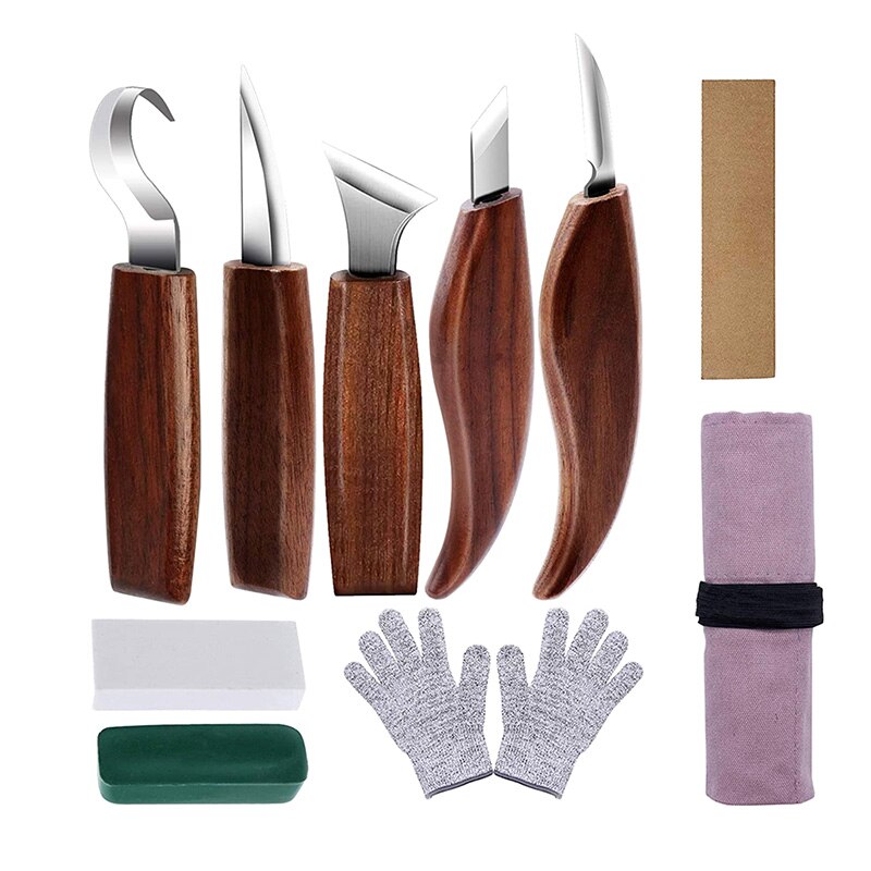 1/3/5/7/10/12pcs Chisel Woodworking Cutter Hand Tool Set Wood Carving Knife DIY Peeling Woodcarving Spoon Carving Cutter Kits: 10PCS