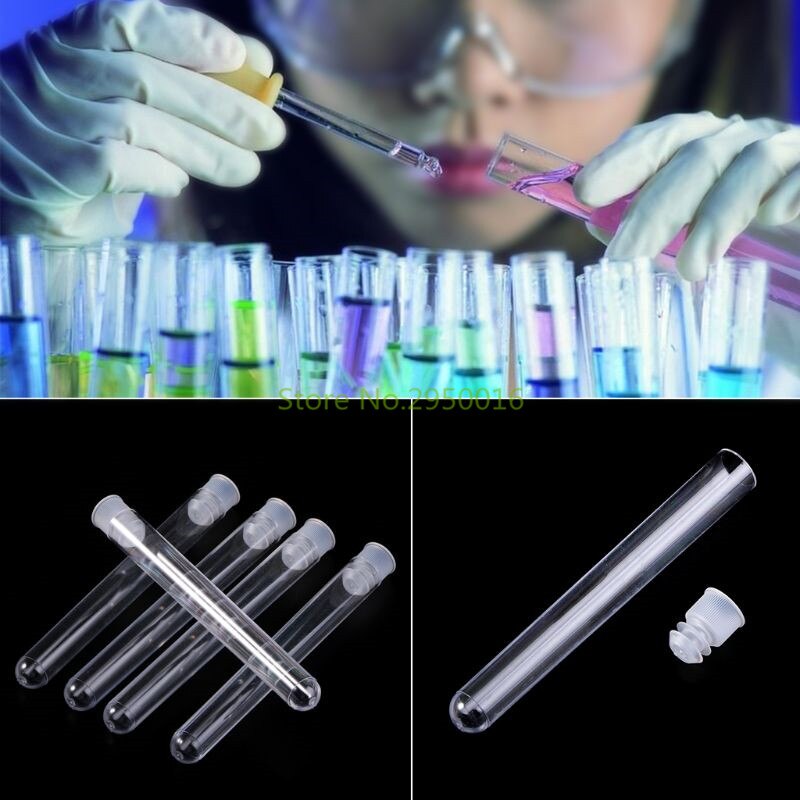 50Pcs/Pack 12x100mm Transparent Laboratory Clear Plastic Test Tubes Vials With Push Cap School Lab Supplies Test Tube C26