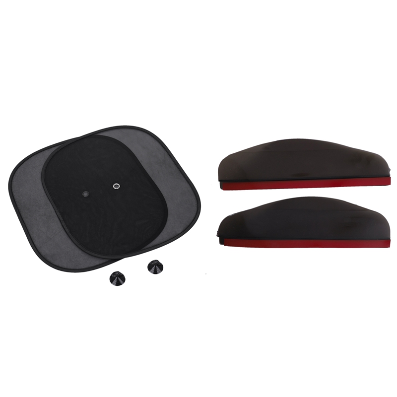 2 x universel Flexible PVC voiture rétroviseur pluie ombre étanche lames voiture rétroviseur sourcil pluie couverture, noir & 2 x soleil