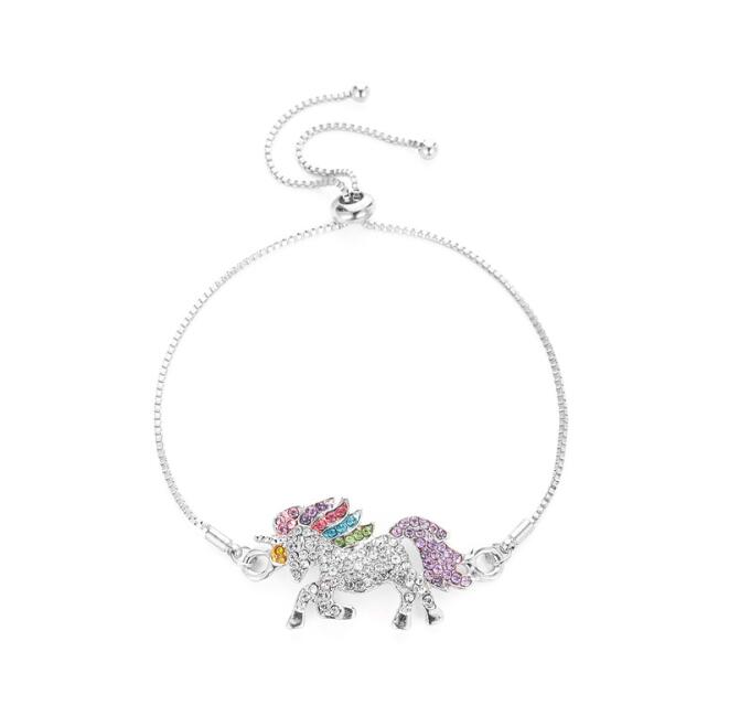 Nette Einhorn Halskette Karikatur Pferd Schmuck Zubehör Für Mädchen freundlicher freundlicher Frauen Party Ebene Anhänger Armbinde einstellen: Gold-farbe