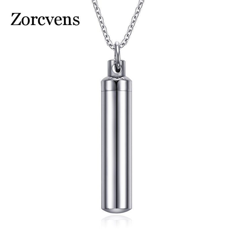 Zorcvens Mannen Vrouw Capsule Hanger Ketting Zilver Kleur Open Cilindrische Hangers Rvs Herinnering Sieraden