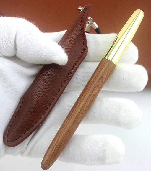 Luksus bærbar mini træ fyldepen, rejse blæk pen iridium 0.5/1.0 nib skrivesæt læder blyanttaske: W / 1.0mm