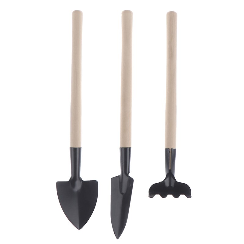 3 kpl settejä mini lapio harava lapio puutarha bonsai työkalusarja puinen kahva metallinen kukkapää ruukkukasvi mini puutarhatyökalu