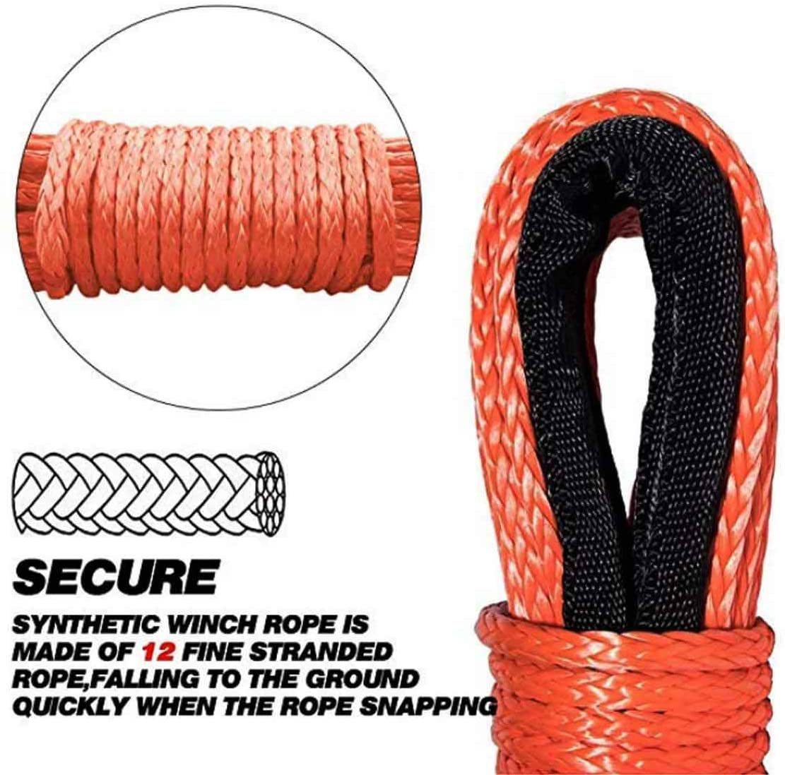 Corde de treuil synthétique pour voiture de récupération tout-terrain, ULde treuil, Rock Guard, RL UTV, chasse-neige, accessoires de remorquage, 4x4, 50 pieds, 1/4 pouces, 15m x 6mm
