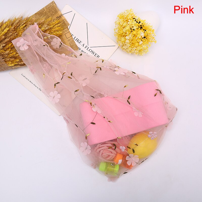 Kobieta rękojeść w kwiaty torebka organzy Tote siatka torby na zakupy torebka damska: różowy