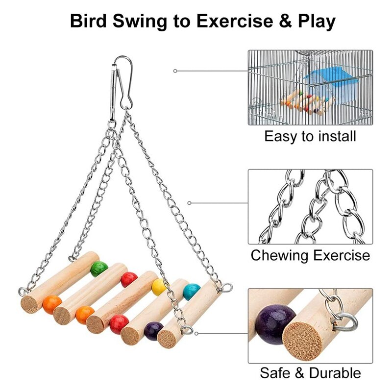 8 Packs Vogel Papegaai Swing Opknoping Speelgoed, Natuurlijke Hout Bel Vogelkooi Speelgoed Voor Papegaaien, Parkieten, valkparkieten, Budgie