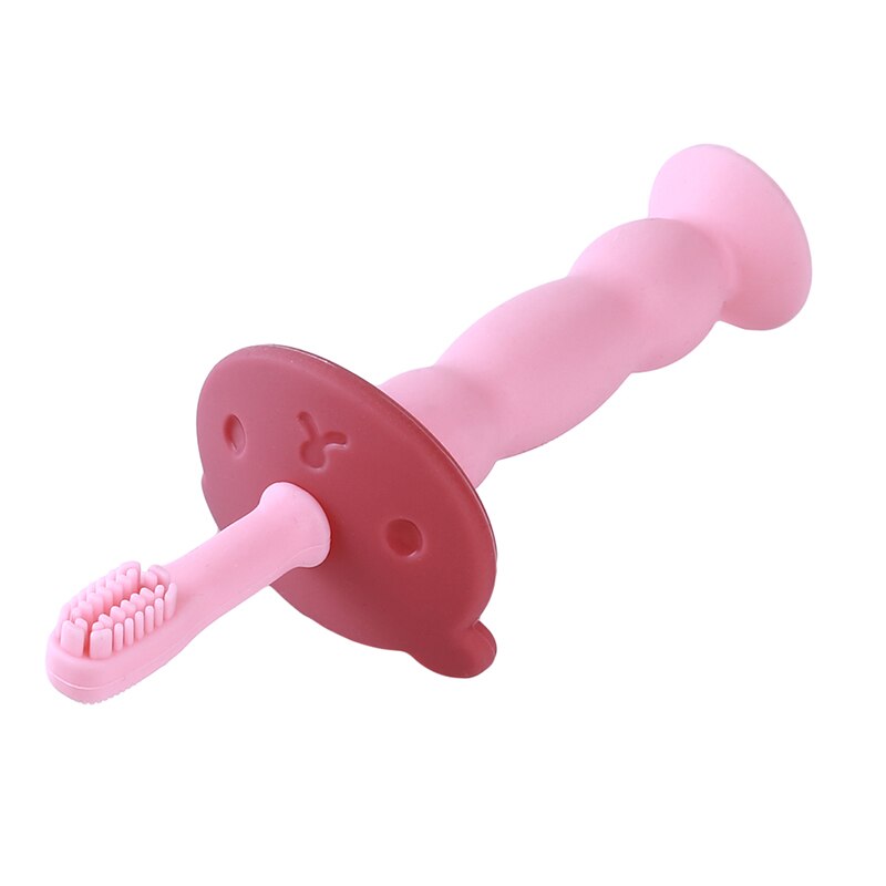 Träningstandborste baby barn tandvård munvård tandborste verktyg baby barn tandborste babyartiklar mjuk silikon 1pc fast: Rosa