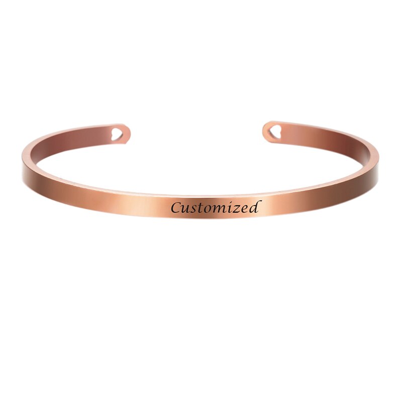 4 cores de aço inoxidável pulseiras gravadas citações inspiradoras letras artesanais viking manguito mantra pulseira feminino presentes SL-144: Custom Rose gold / 6mm width
