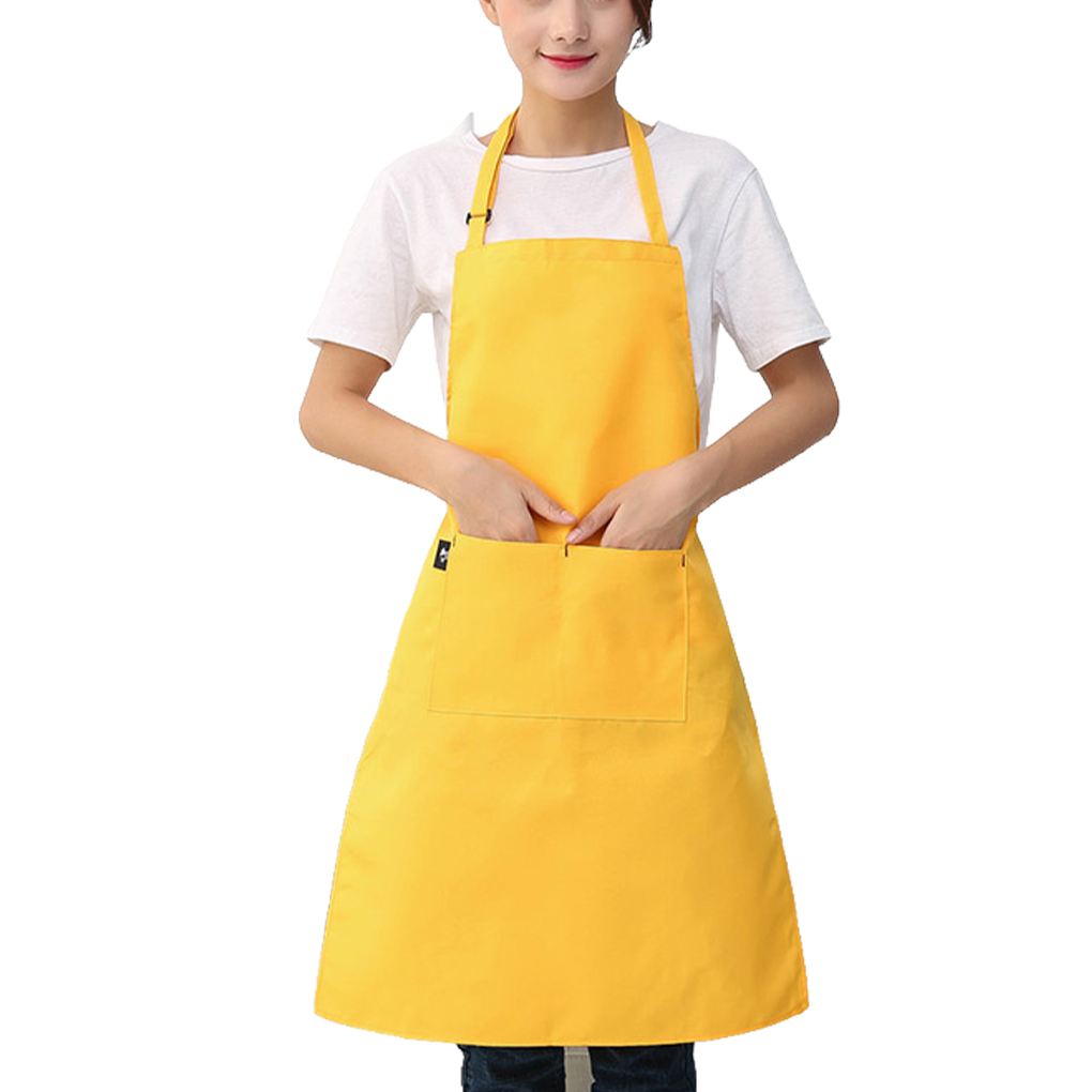 2pcs Unisex Work Apron For Men Black Apron Bib Adjustable Cooking Kitchen Restaurant Aprons For Woman With Pockets: yellow