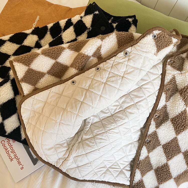 Capispalla larghi trapuntati in lana a quadri scozzesi di moda per ragazze invernali