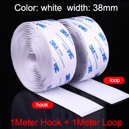 20/25/30/50/100mm 3M Velcro for Carpet Hook Loop Fastener Self Adhesive Tape Sewing Cloth Strap Roll Strong Sheet Auto Sticker: 38mm white