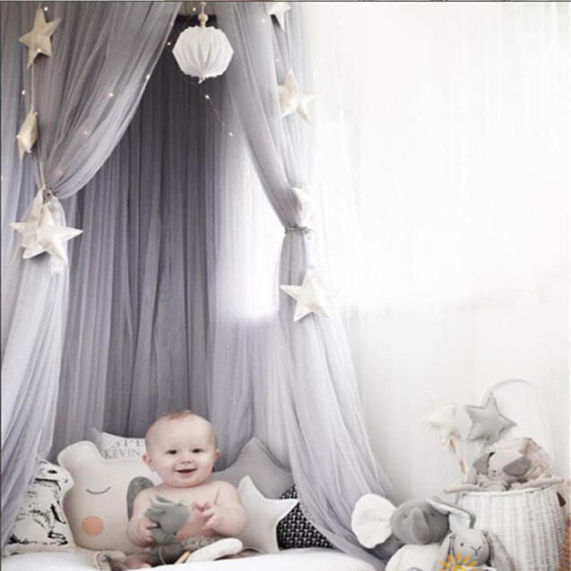 Baby seng hængende myggenet kuppel seng baldakin myggenet sengetæppe gardin rundt krybbe netting telt børneværelse dekoration: Grå