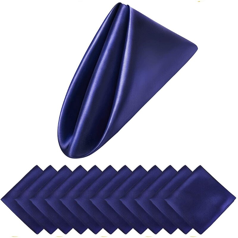 Y1UU 12Pcs 50cm Table Napkins Cloth Square Satin Fabric Napkin Pocket Handkerchief for Wedding Birthday Home Party Hotel: Dark blue