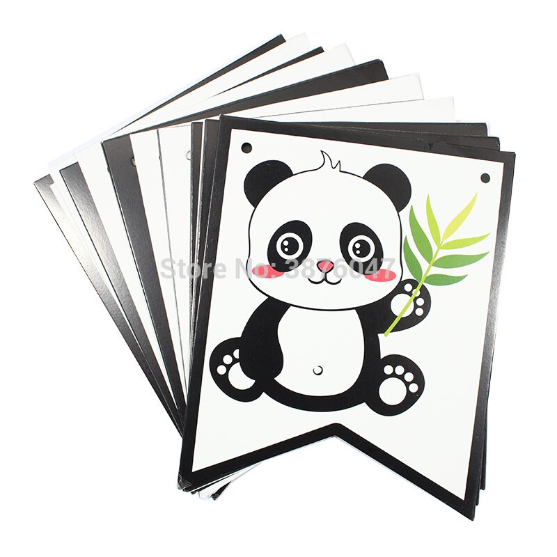 Panda happy birthday banners Kids cartoon panda party decorations black white birthday banners panda foil helium balloons