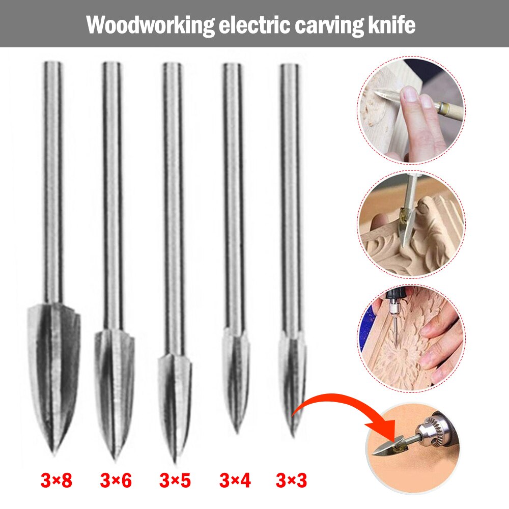 3mm Shank 3-8mm Milling Cutters White Steel Edges Woodworking Tools Three Blades Wood Carving Knives