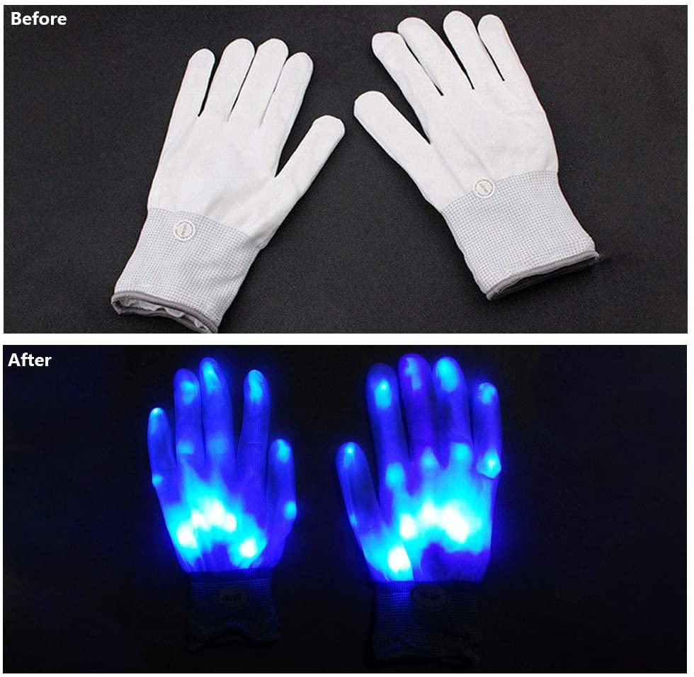 Rock Skeleton Hand Gloves LED Finger Light Gloves Light Up Flashing Gloves Toys Boys Kids Light Show Halloween Xmas