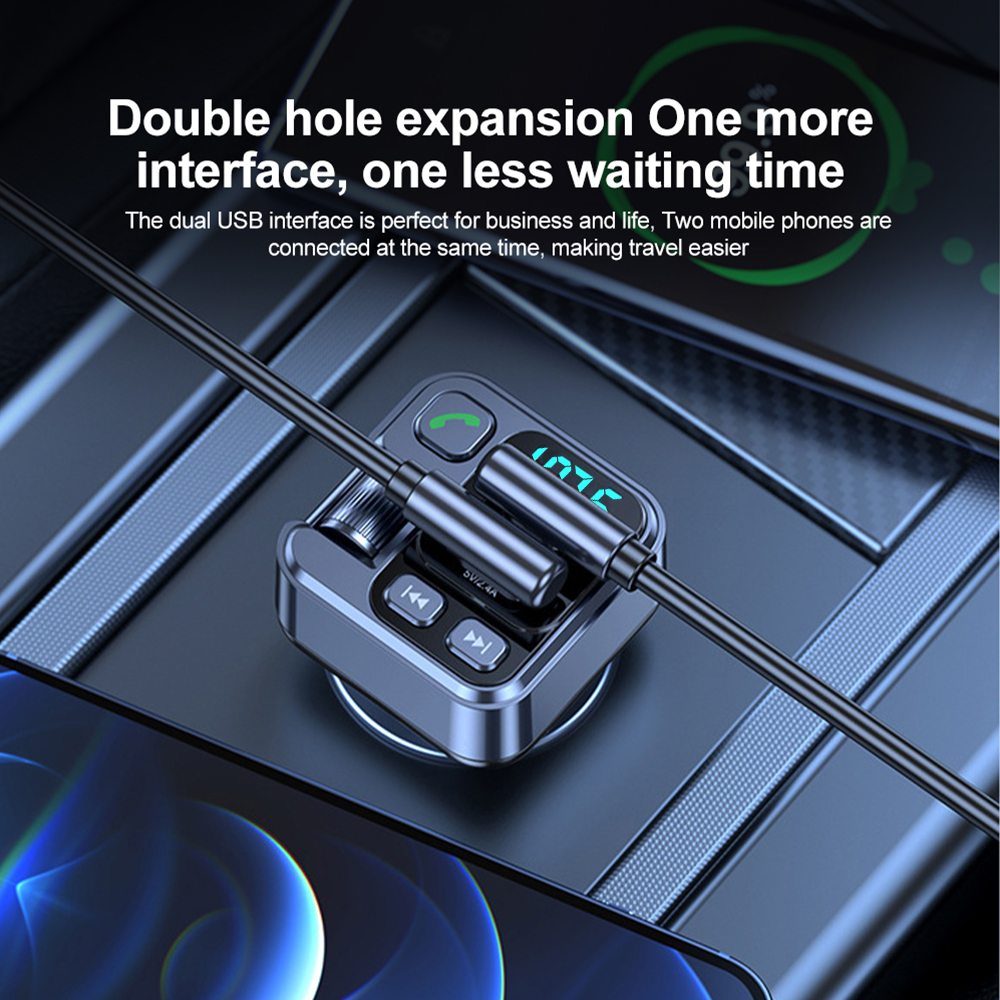 Bluetooth 5.1 bil fm-sender bil  mp3 stereo musikafspiller håndfri 3.5mm aux trådløst bilsæt 30w pd usb-c hurtigoplader