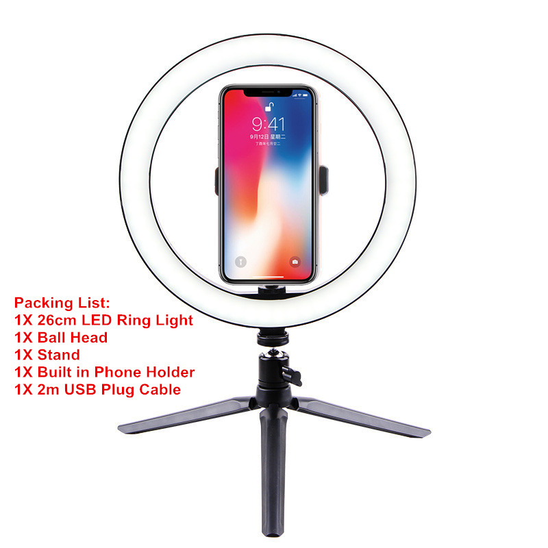 Dimmable LED Ring Light 16/20/26cm 2700k-6500k Ring Lamp Camera Phone Photography Video Makeup Lamp With Tripod Phone Clip