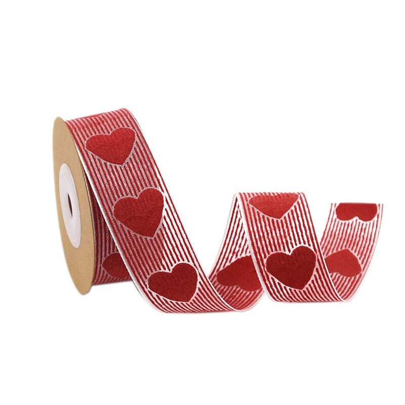5/10M (1 Roll) Romantic Red White Heart printed Ribbon Organza Lace ribbon Riband for Sewing Wedding Wrapping Accessories: 8