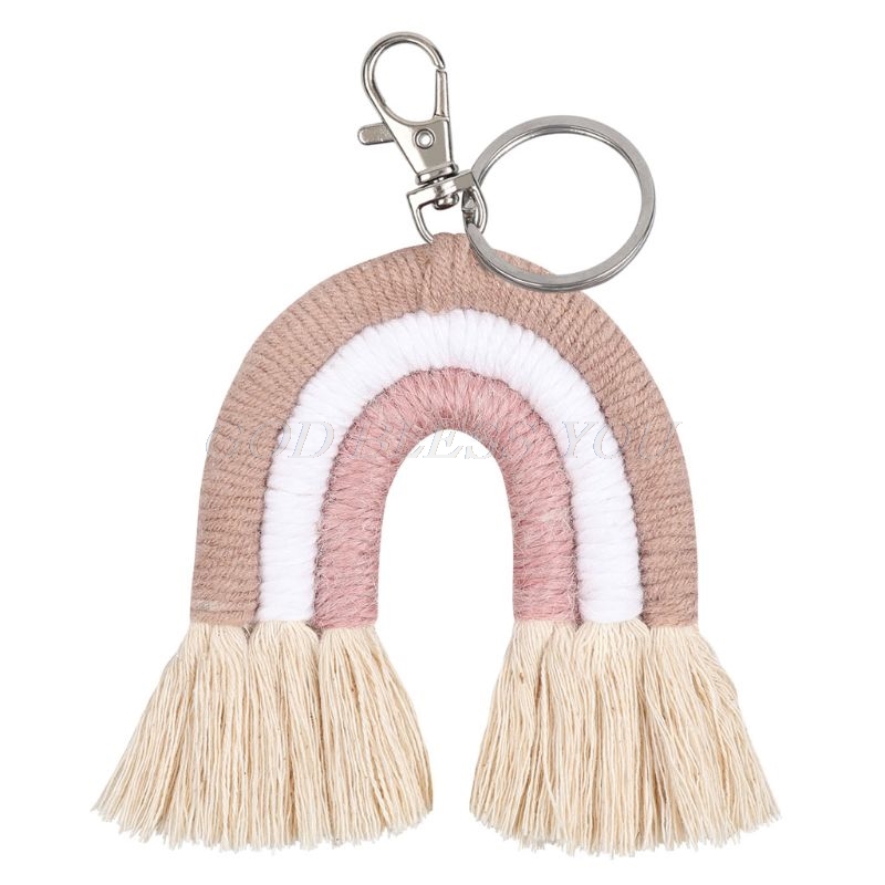Vævning regnbue nøgleringe til kvinder boho håndlavet nøgleholder nøglering macrame taske charme bil hængende smykker: Tast 44