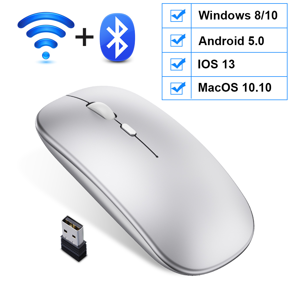 Wireless Mouse Bluetooth Mouse Computer USB Mouse Gamer Ergonomic Silent Mause Rechargeable Mice Wireless Optical For PC Laptop: Bluetooth Silver