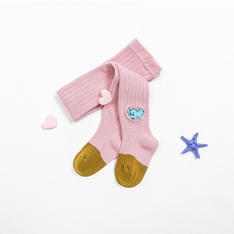 3 pezzi autunno e inverno bambini doppio collant testa elefante ago ricamato bianco ragazza collant coordinati colore 1-6 anni: Colore rosa / 3-5years