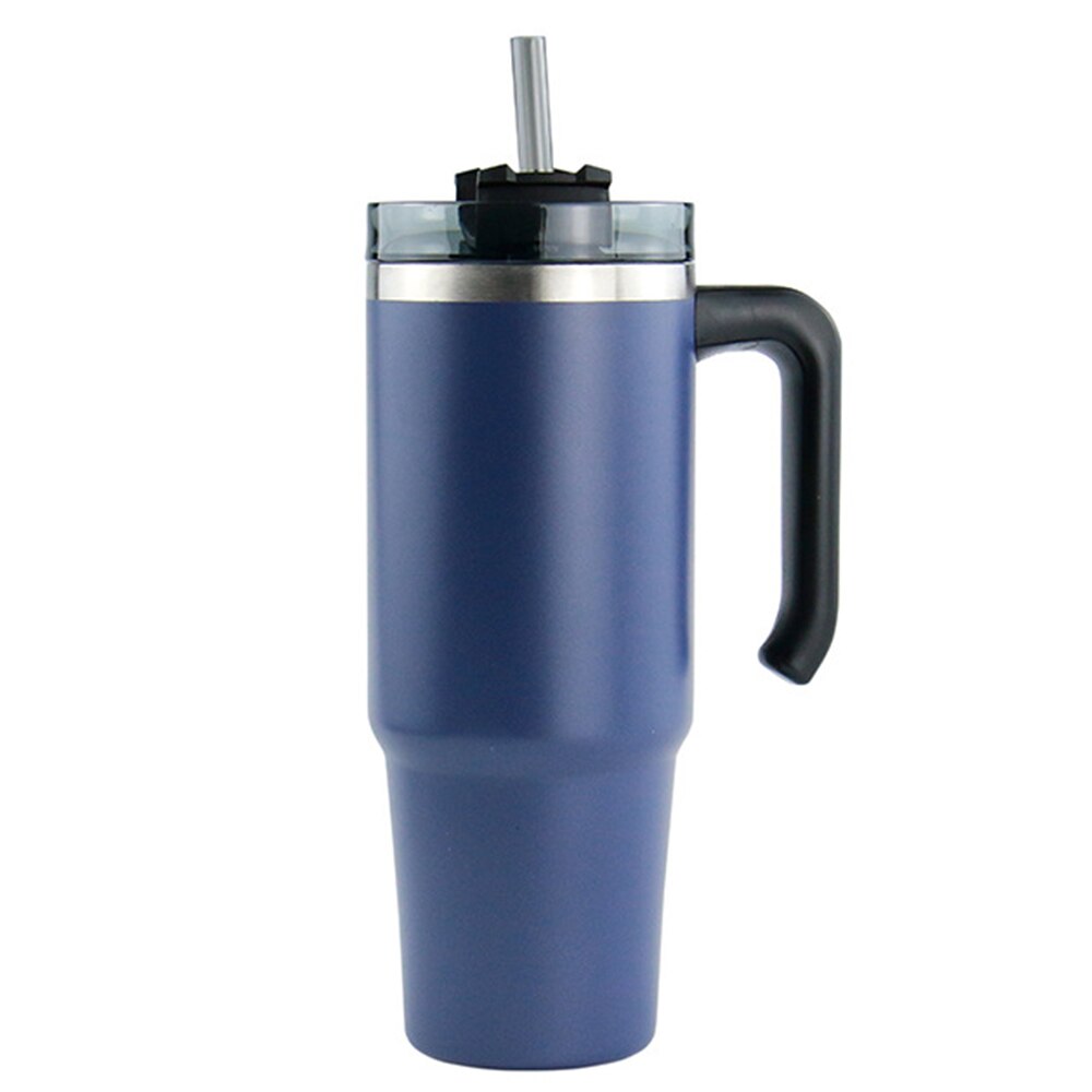 20oz/30oz Stainless Steel Thermos Cup With Straw Coffee Cup Thermal Insulation Ice Cup Car Cup Water Cup With Handle: 30 oz Blue