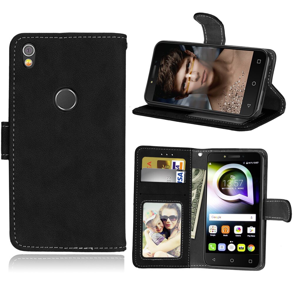 Wallet Case Voor Alcatel Shine Lite 5080X Flip Telefoon Lederen Cover Voor Alcatel Shine Lite One Touch Shine Lite 5080 5080X Shell: Black