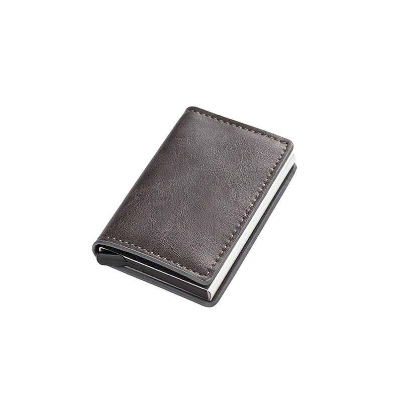 Mannen Metalen Kaarthouder RFID Aluminium Credit Kaarthouder PU Leather Wallet Antitheft Mannen Automatische Pop Up RFID portemonnee: Gray